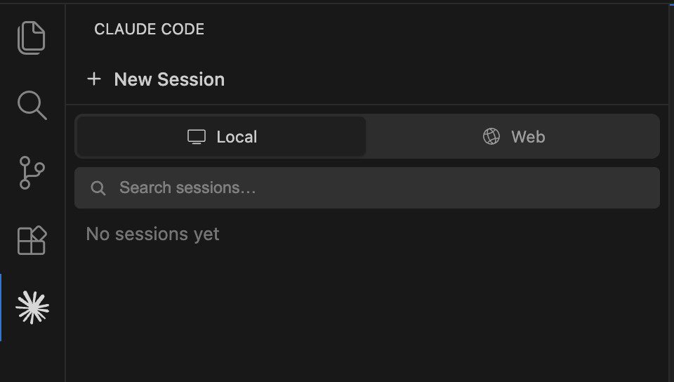 Claude sidebar inside VS Code with a new session option.