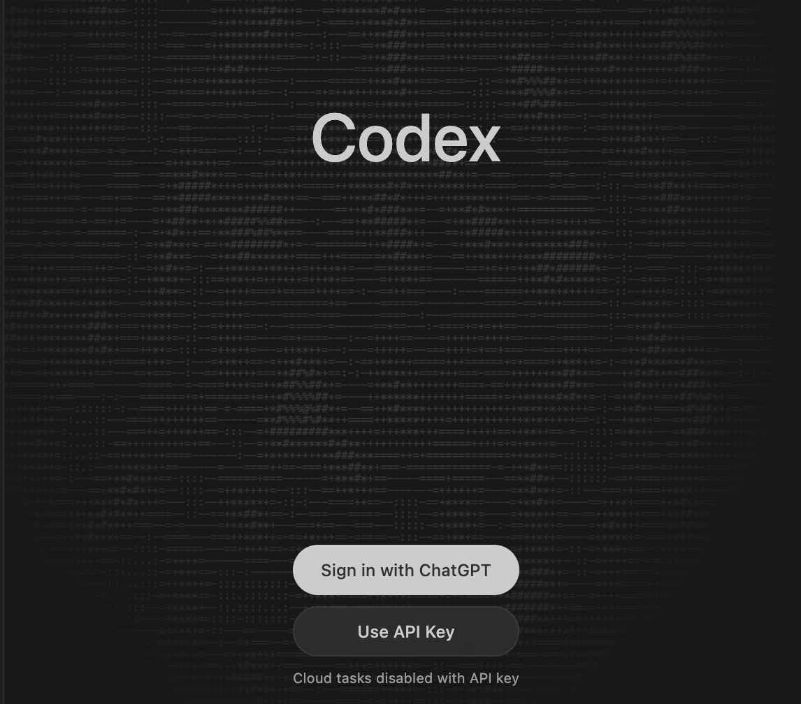 Codex login screen showing Sign in with ChatGPT.