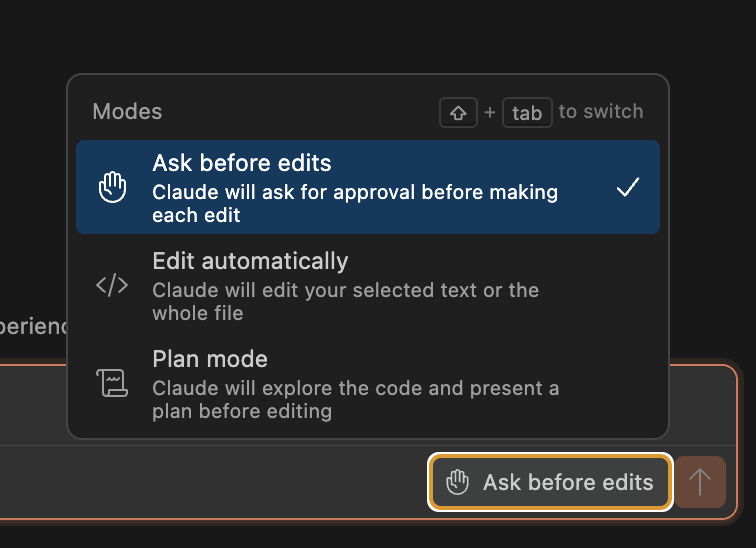 Claude permissions or edit approval controls in VS Code.