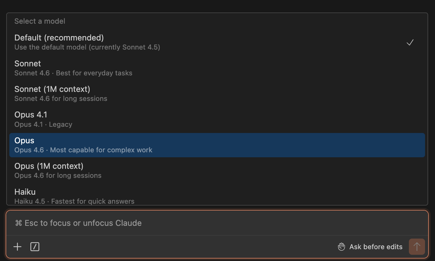 Model picker in Claude Code.