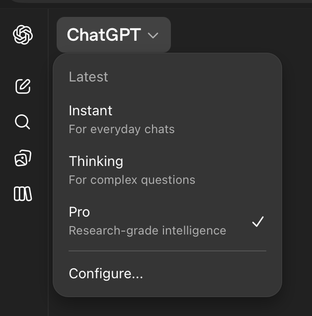 ChatGPT model selector